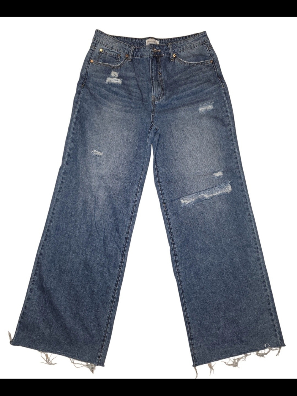 Wide-Leg Distressed Women's Jeans in Medium Blue